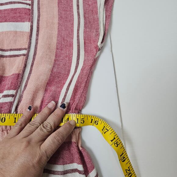 Old Navy Womens Sz Medium Pink Red Striped Linen Blend Dress Coastal Nautical - Picture 9 of 10